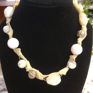 LC Lauren Conrad - Gold and Cream Beaded Ribbon Necklace